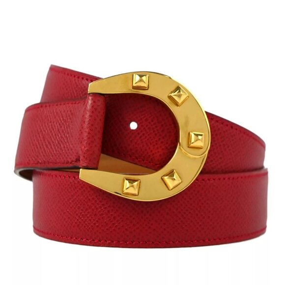 Hermes Red Courchevel Belt #70 Small Good - Picture 2 of 8